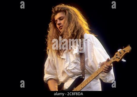 Mark Morris von Bilaam und The Angel live beim Reading Rock Festival 1986 auf der Richfield Avenue. Reading, 22. August 1986 – weltweite Nutzung Stockfoto