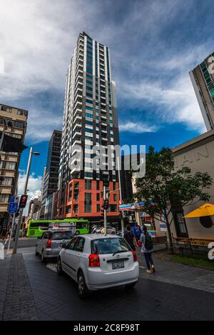 Auckland Wolkenkratzer in CBD, Kathedrale von St. Patrick und St. Joseph Stockfoto