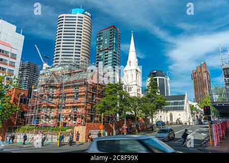 Auckland Wolkenkratzer in CBD, Kathedrale von St. Patrick und St. Joseph Stockfoto