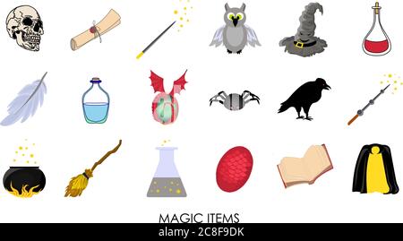 Magische Aufkleber. Sammlung von mystischen magischen Gegenständen. Vektorgrafik. Stock Vektor