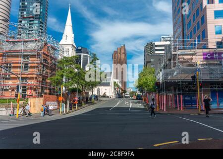 Auckland Wolkenkratzer in CBD, Kathedrale von St. Patrick und St. Joseph Stockfoto