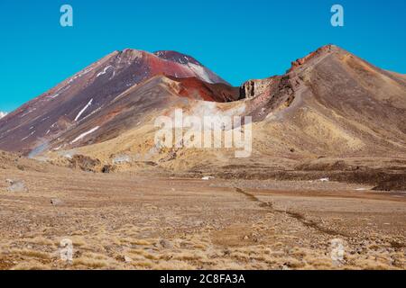 Red Crater und Mt. Ngāuruhoe, ein aktiver Vulkan auf dem Tongariro Crossing, Neuseeland Stockfoto