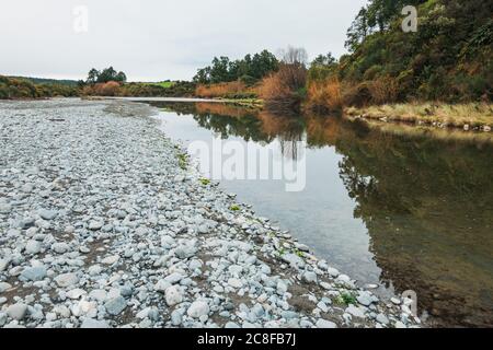 Der Ahaura River an einem bewölkten Tag an der Westküste der Südinsel, Neuseeland Stockfoto