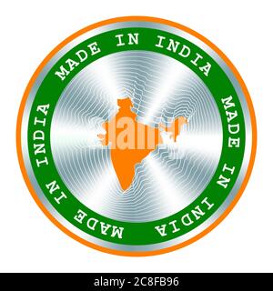 Hergestellt in Indien Siegel oder Stempel. Rundes Hologramm-Schild für Etikettendesign und nationale Indienvermarktung. Lokale Produktions-Tag Stock Vektor