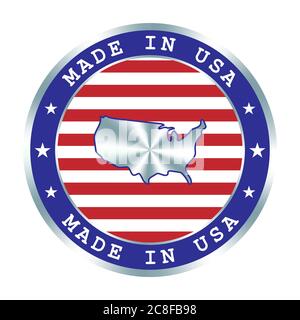 Hergestellt in USA Siegel oder Stempel. Rundes Hologramm-Schild für Etikettendesign und nationale USA-Vermarktung. Lokale Produktions-Tag Stock Vektor