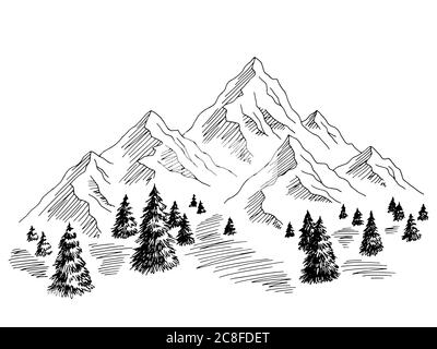 Berge Hügel Grafik schwarz weiß Landschaft Skizze Illustration Vektor Stock Vektor