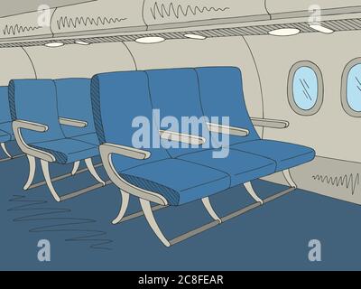 Flugzeug Innenraum Grafik Farbe Skizze Illustration Vektor Stock Vektor
