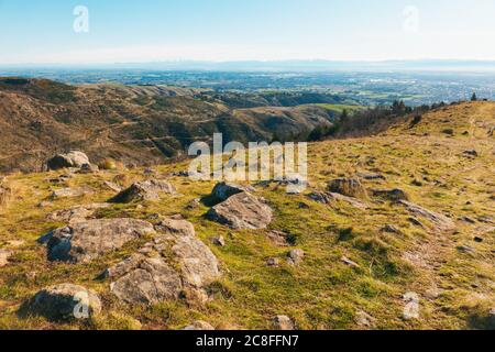 Der Blick über die Stadt Christchurch vom Thomson Scenic Reserve, Port Hills, Neuseeland Stockfoto