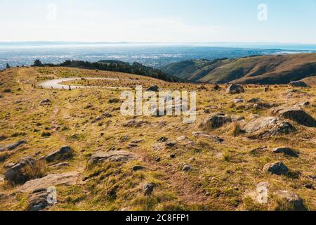 Der Blick über die Stadt Christchurch vom Thomson Scenic Reserve, Port Hills, Neuseeland Stockfoto