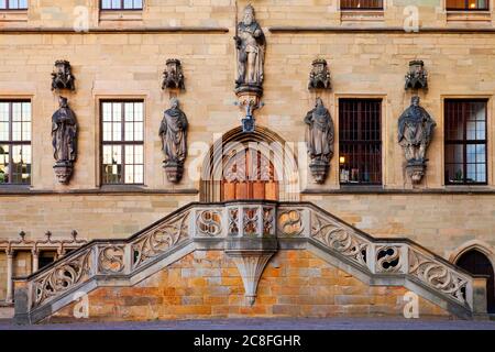 Ort der Unterzeichnung des Westfälischen Friedens, Perron am historischen Rathaus Osnabrück, Deutschland, Niedersachsen, Osnabrück Stockfoto