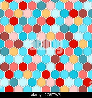 Wabenmuster im nahtlosen Muster. Heller und farbenfroher geometrischer Hintergrund. Stock Vektor