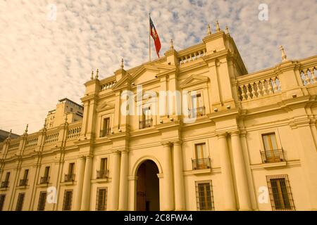 Palacio de la Moneda oder La Moneda, chilenischer Präsidentschafts- und Regierungspalast im Zentrum von Santiago de Chile Stockfoto