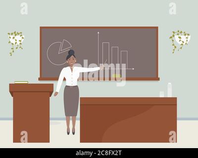 Innenraum des Raumes für Business-Seminar, Konferenz, für Personal, Ausbildung, Karriereentwicklung Kurs. Coach oder Dozent im Klassenzimmer der Schule Stock Vektor