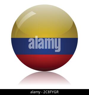 Kolumbianische Flagge Glaskugel auf Licht Spiegel Oberfläche Vektor Illustration Stock Vektor