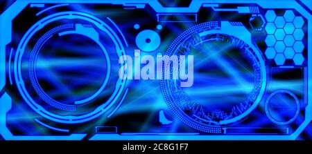 Abstrakt futuristische Cyber-Technologie Hintergrund. Sci-Fi-Schaltkreis-Design. Hightech-Technologie. Cyber Punk HUD Hintergrund Stockfoto