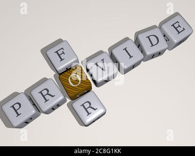 Kombination von Pferden Katzen: SORGEN FÜR gebaut durch kubische Buchstaben aus der oberen Perspektive, hervorragend für die Konzeptpräsentation. Illustration und Hintergrund. 3D-Illustration Stockfoto