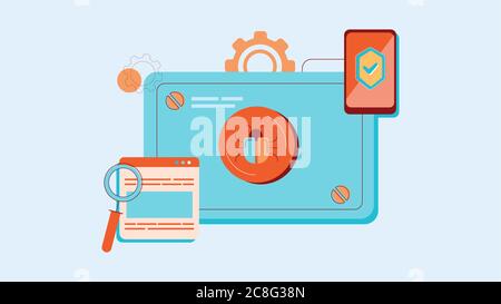 Erkennung und Beseitigung von gefährlichen Bug Illustration. Warnung Software über schädliche Viren unerwünschte Fehler. Stock Vektor