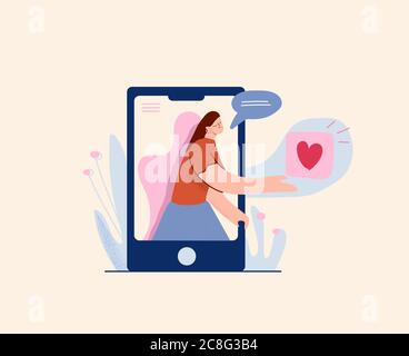 Darstellung der Dating-Webanwendung. Romantische soziale Netzwerke Chat der Kommunikation zwischen Menschen. Stock Vektor