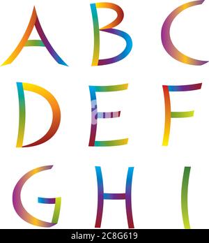 Set von dekorativen Alphabet Buchstaben A bis I - Regenbogen Symbole Stock Vektor