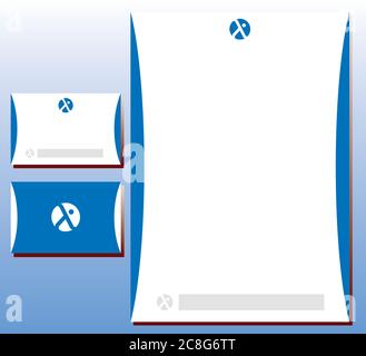 Corporate Identity Set mit Briefkopf, Visitenkarte und Silhouette Muster in Blau Stock Vektor