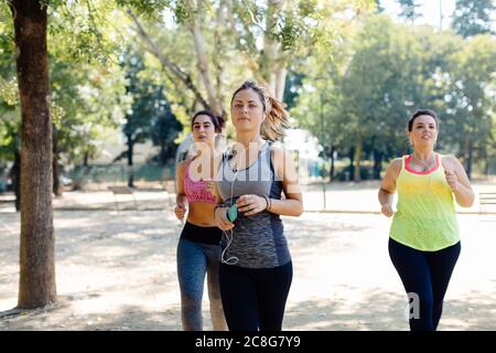 Freunde Joggen im Park Stockfoto