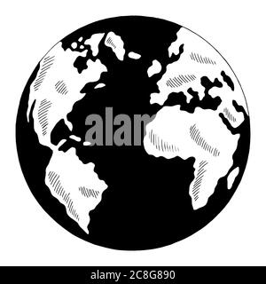 Globus Erde Grafik schwarz weiß isoliert Skizze Illustration Vektor Stock Vektor
