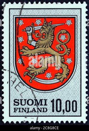 FINNLAND - UM 1974: Eine in Finnland gedruckte Briefmarke zeigt Arms of Finland, 1581, um 1974. Stockfoto