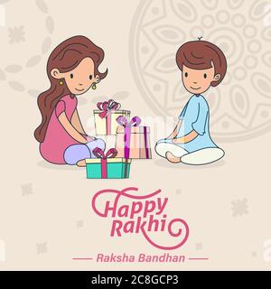Happy Raksha Bandhan, Rakhi, Bruder und Schwester Liebe und Geschenke Grußkarte Poster, Karte, Vektor-Illustration Stock Vektor