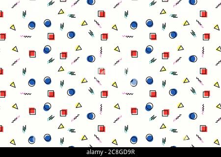Memphis Design postmodern Stil Nahtloses Muster. Große Hintergrundstruktur. Hintergrund. Stockfoto