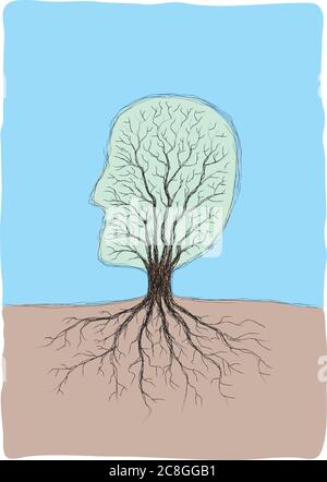 Surreale Illustration eines baumförmigen Kopfes Stock Vektor