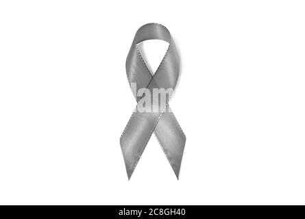 Symbolbild Awareness Ribbon Silber, grau, Band, Zeichen der Solidarität, Parkinson-Krankheit, Schizophrenie, Diabetes, neurologische Störungen Stockfoto