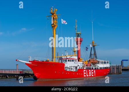 Feuerschiff Elbe 1, Museumsschiff, Cuxhaven, Niedersachsen, Deutschland Stockfoto