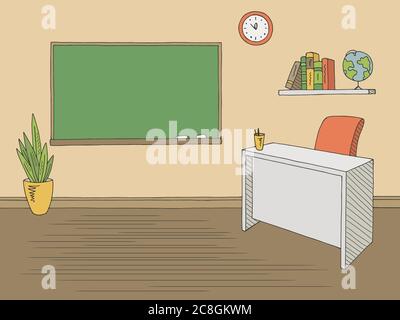 Klassenzimmer Grafik Farbe Innenraum Skizze Illustration Vektor Stock Vektor