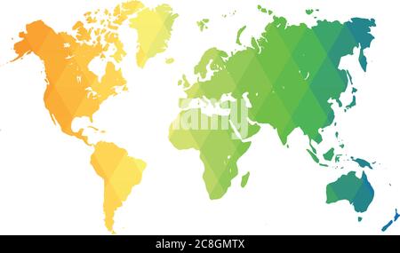Weltkarte. Mehrfarbige niedrige Polygradienten von Rhombus Formen. Modernes Vektor-Polygonal-Design. Stock Vektor