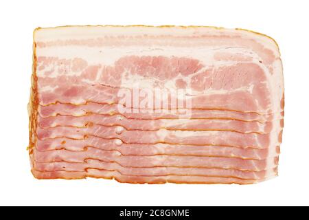 Rohspeckscheiben auf Weiß isoliert Stockfoto