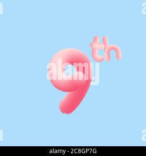 Nummer 9 realistische 3D Pelz-Effekt. Vektor-Illustration für Ihre Neunte realistische 3D Pelz-Effekt-Nummer Kollektion Design Geburtstag, Jubiläum, Christm Stock Vektor