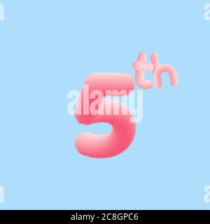 Nummer 5 realistische 3D Pelz-Effekt. Vektor-Illustration für Ihre fünfte realistische 3D Pelz-Effekt-Nummer Kollektion Design Geburtstag, Jubiläum, Christm Stock Vektor