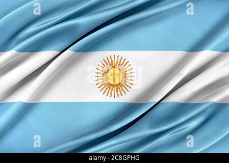 Bunte argentinische Flagge winkt im Wind. Stockfoto