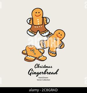 Lebkuchen Männer Weihnachten Kekse Hand gezeichnet Vektor-Illustration. Vintage traditionelle Backen weihnachten Marzipan Kekse Stock Vektor