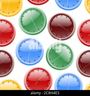 vektordarstellung eines nahtlosen Musters mit den farbigen Stoppuhren Stock Vektor