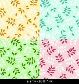 vektordarstellung einer Reihe von nahtlosen Blättern Hintergründe Stock Vektor