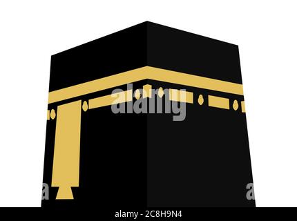 Vektor-Illustration eines Devotees beten gegenüber Kaaba. Muslimische Pilgerfahrt in Mekka Saudi-Arabien Stock Vektor