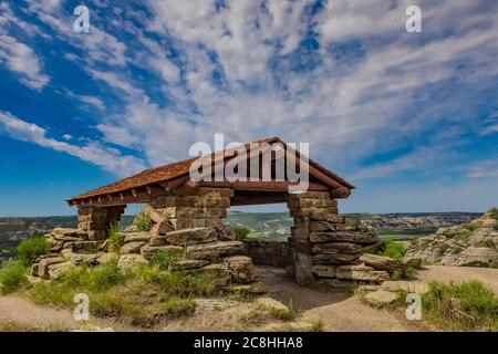 River Bend Overlook, erbaut vom CCC in den 1930er Jahren, im Theodore Roosevelt National Park, North Unit, in North Dakota, USA Stockfoto