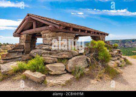 River Bend Overlook, erbaut vom CCC in den 1930er Jahren, im Theodore Roosevelt National Park, North Unit, in North Dakota, USA Stockfoto