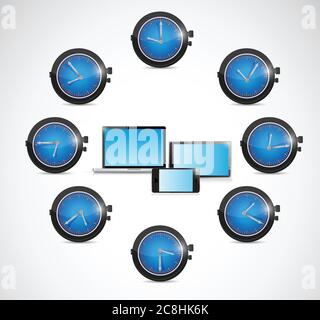 Zeit um Elektronik Illustration Design auf einem weißen Hintergrund Stock Vektor
