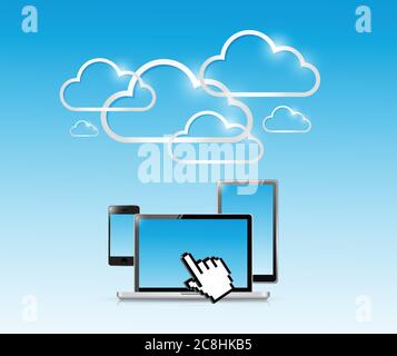 Cloud-Computer Elektronik Illustration Design auf einem weißen Hintergrund Stock Vektor