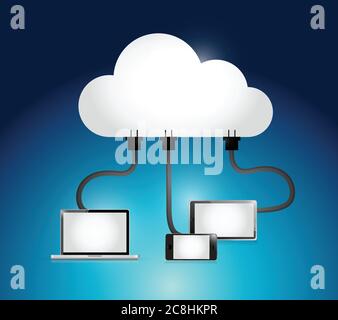Cloud Computing Elektronik Illustration Design über einem blauen Hintergrund Stock Vektor