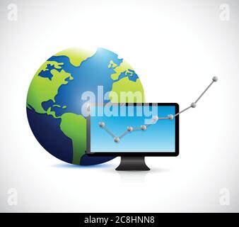 Globus und ein Computer Business Illustration Design auf einem weißen Hintergrund Stock Vektor