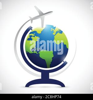 Globus und Flugzeug Route Illustration Design auf einem weißen Hintergrund Stock Vektor
