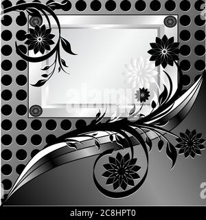 vektor-Illustration eines silbernen Rahmen mit Ornament auf Metall-Textur mit Kreisen gemacht Stock Vektor